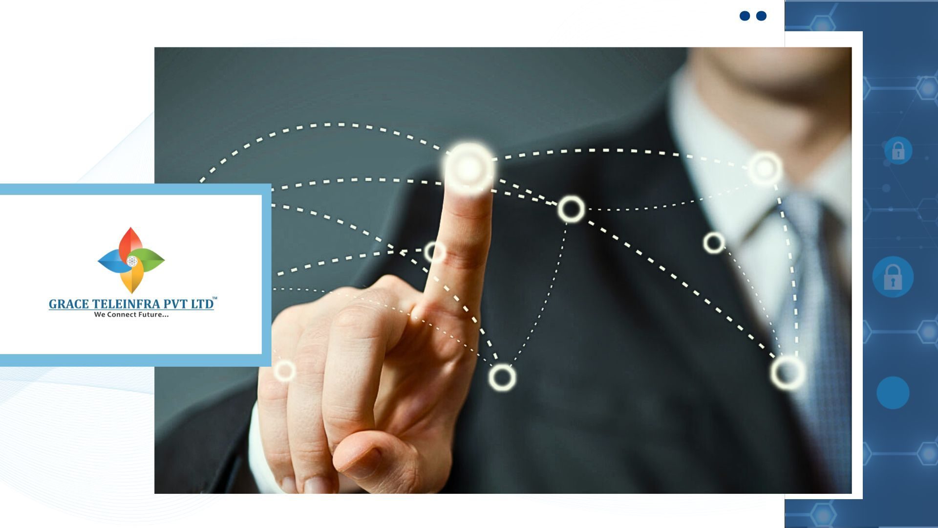 Businessman touching glowing network points, symbolizing fast and efficient MPLS connectivity for businesses.